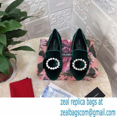 Dolce  &  Gabbana Velvet Crystals Loafers Slippers Dark Green 2021